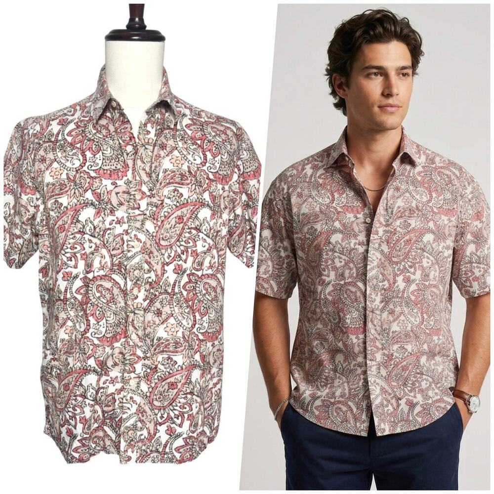 Tasso Elba Island | Men | Paisley Inside Out Linen Blend Button Up Shirt | Sz M